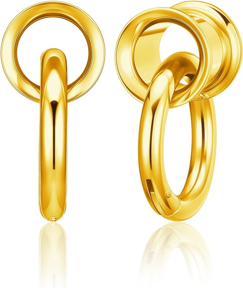PiercingJ 1 Pair Ear Guages with Rings Ear Weight Plugs Tunnels Hypoallergenic Ear Expander Stretchers 316 Stainless Steel Hoop Earrings Piercing Body Jewelry 0G 00G 1/2" 9/16" - Image 1
